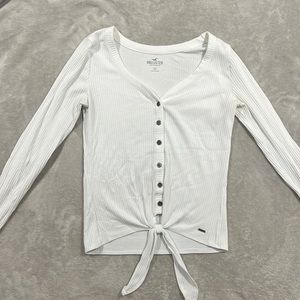 American Eagle Long Sleeve White Tie Shirt